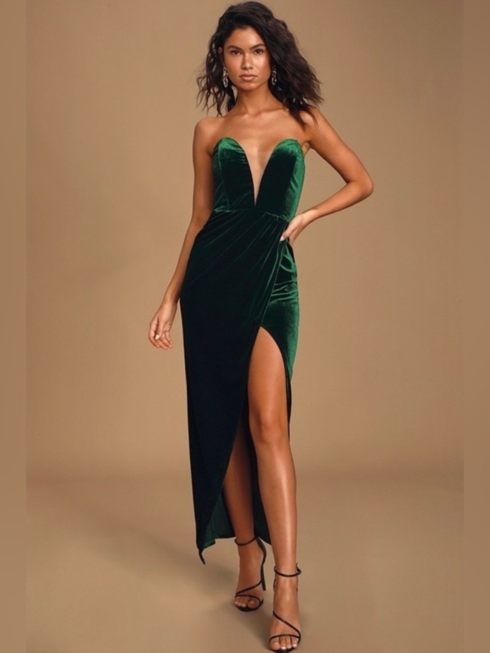 Lulu's My Dream Come True Forest Green Velvet Strapless Maxi Dress